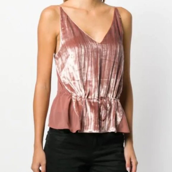 J Brand Tops - J Brand Lucy Peplum Velvet Mixed Media Rose Cami